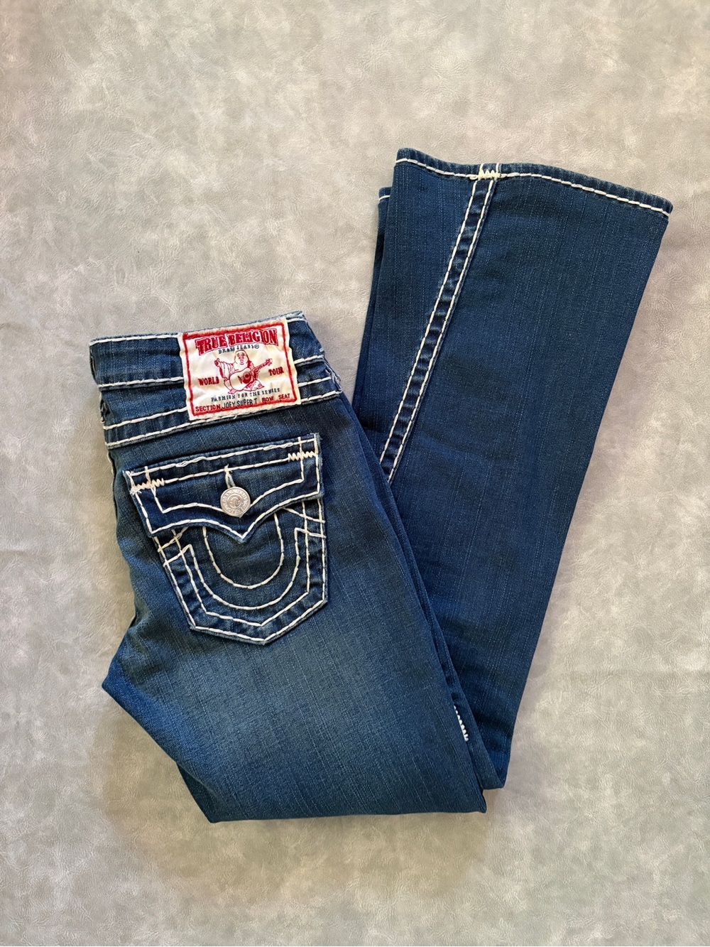 Y2K true religion medium wash low rise bootcut denim jeans